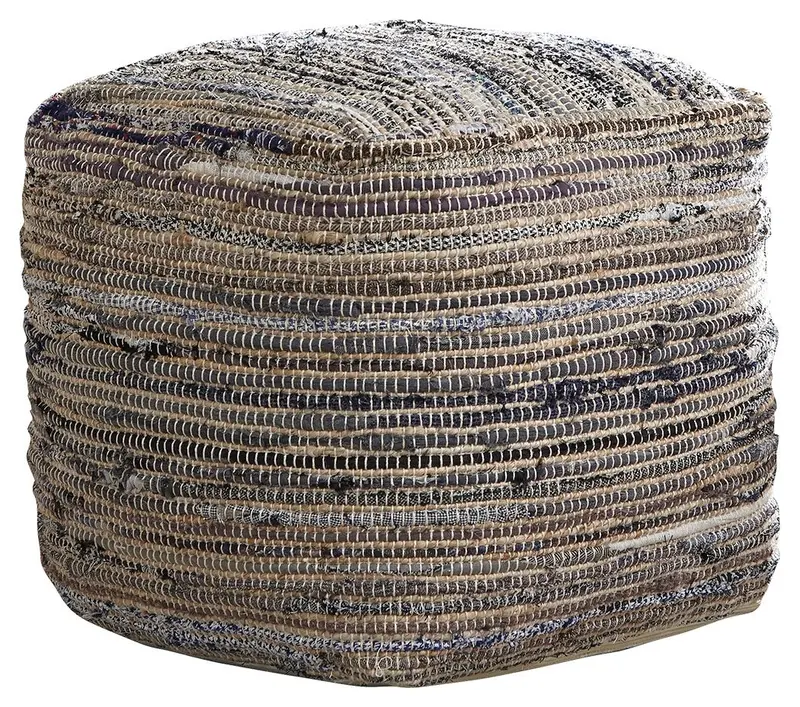 Absalom Denim Fabric Pouf – Casual Footrest and Extra Seating Option