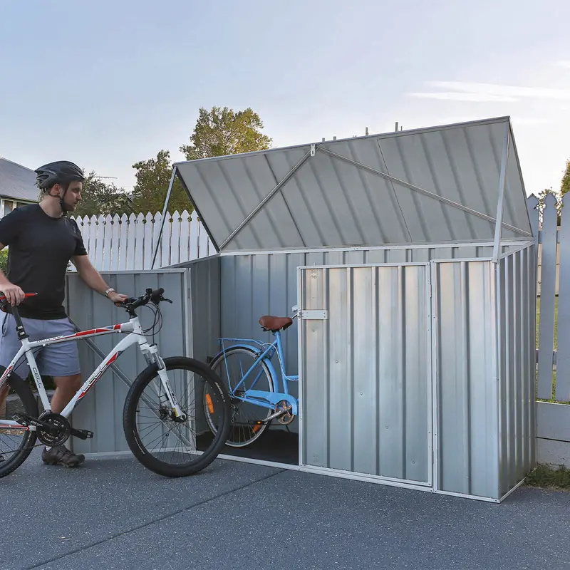 Absco Compact Pent Bike Shed – 2’6″ x 7’4″, Natural Steel