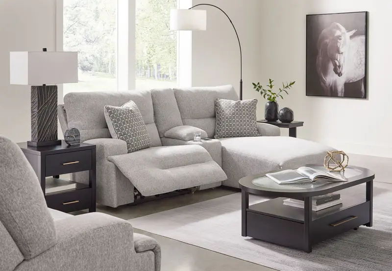 Acklen Place Pewter Power Reclining Sectional with RAF Chaise