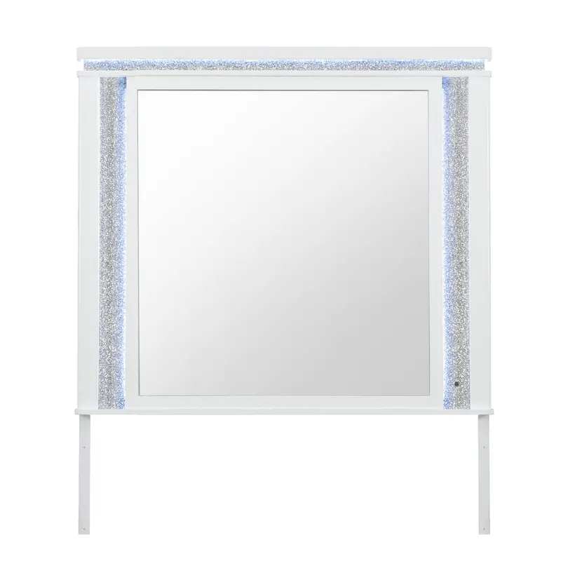 Adalid Square LED Mirror – White Frame with Twinkling Glitter Edging