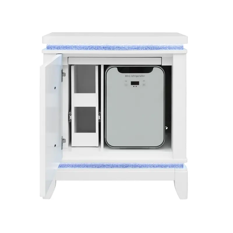 Adalid White Nightstand – USB Ports, Cooler, and Integrated Speaker