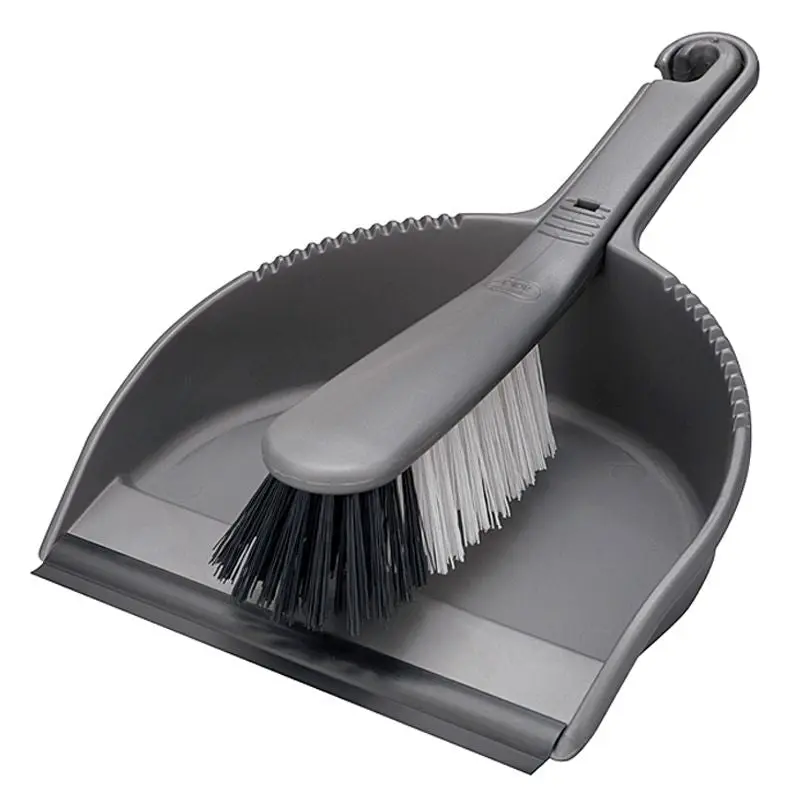 Addis Stiff-Bristle Metallic Dustpan and Brush Set