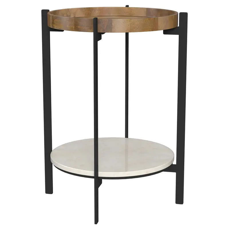 Adhvik Natural Marble & Black Round End Table