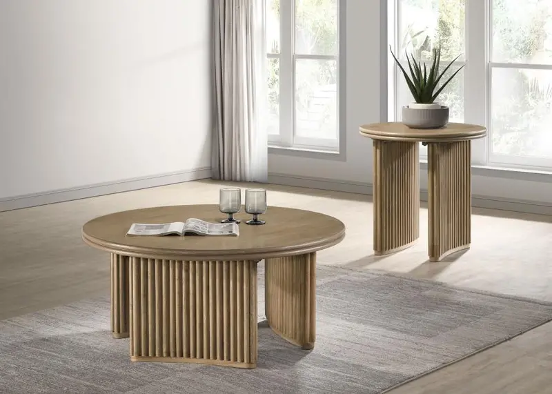 Adina Round Wood and Metal Coffee Table Set