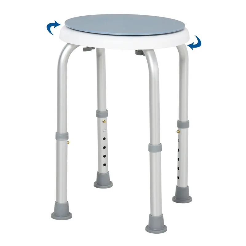 Adjustable Aluminum Swivel Shower Stool – Blue & White, 360° Rotation
