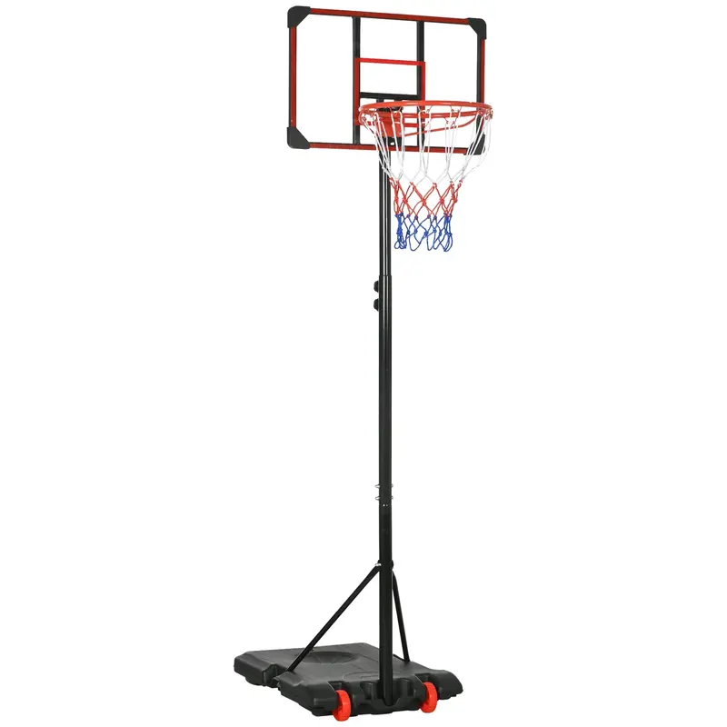 Adjustable Free-Standing Basketball Hoop – 1.7–2m Height, Weighted Base & Mobility Wheels (Black/Red)