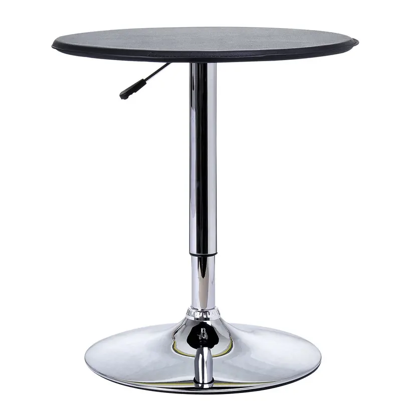 Adjustable Round Bistro Table – PVC Leather Top, Steel Base, Black