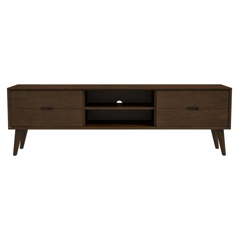 Adrian TV Stand – Walnut Brown Finish with Open Shelving and Cable Management
