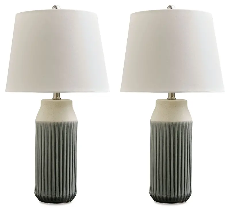 Afener Blue and Beige Ceramic Table Lamp Duo