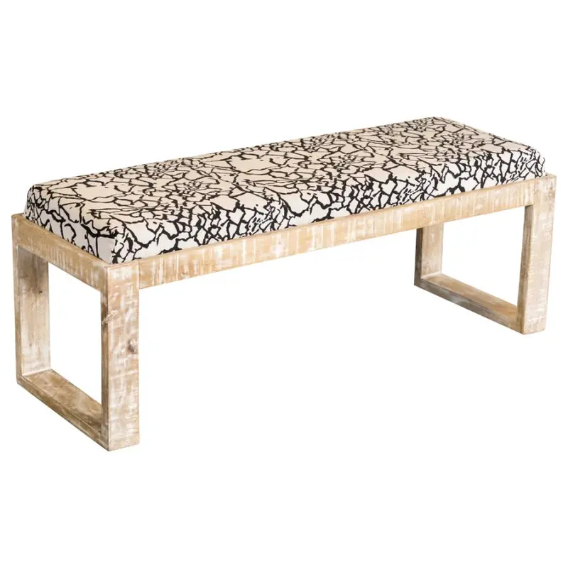 Aiden Distressed White Fabric Accent Bench