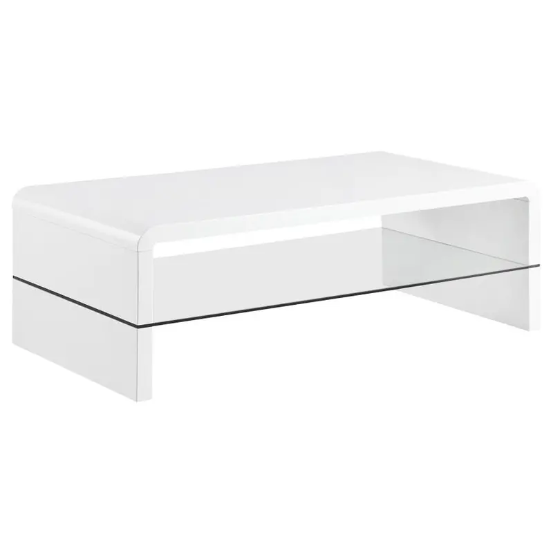 Airell White High-Gloss Rectangular Coffee Table with Lower Shelf