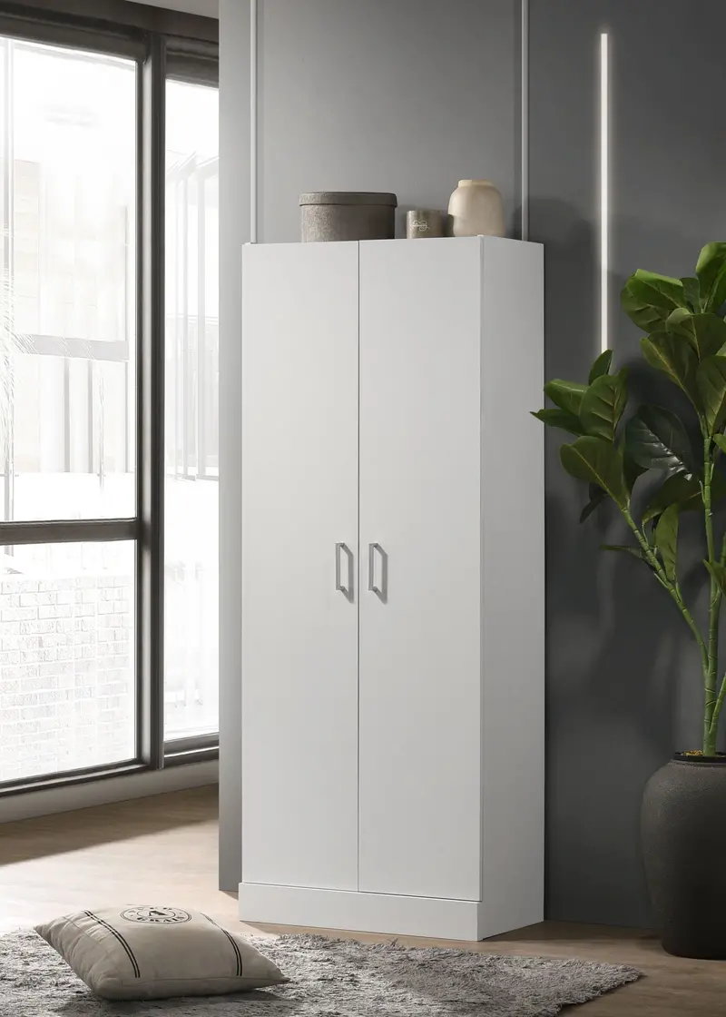 Alara Minimalist Double-Door Storage Cabinet in Glossy White
