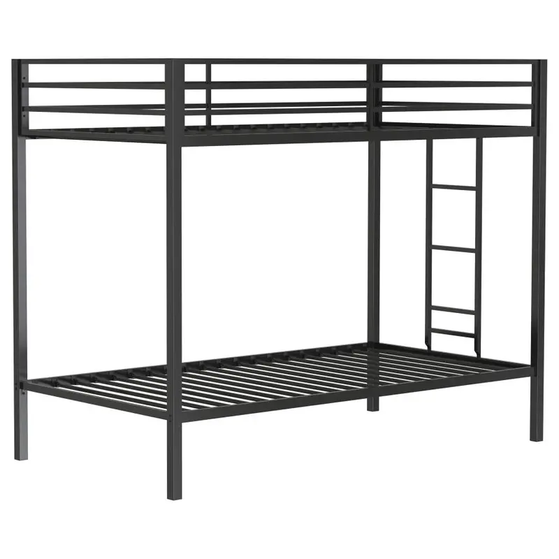 Alevera Metal Bunk Bed with Ladder – Twin-Over-Twin Space-Saving Bed Frame