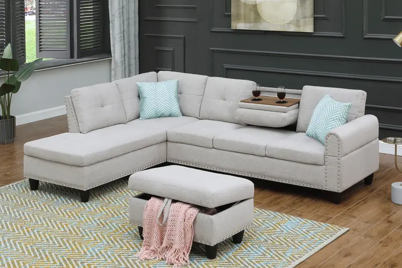 Alger Extra-Wide 98-Inch Left-Facing Sofa-Chaise Combo with Matching Ottoman