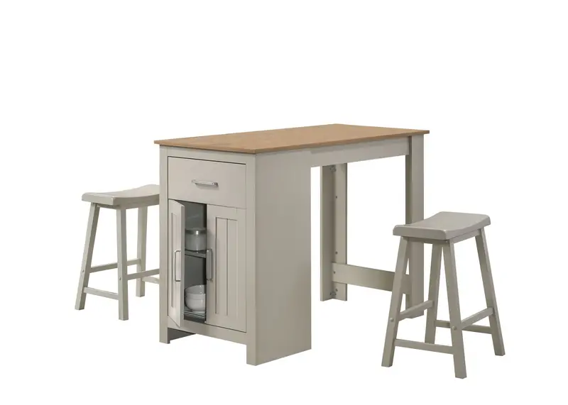Alonzo Compact Counter-Height Dining Set: Table + Cabinet + Drawer + 2 Ergonomic Stools