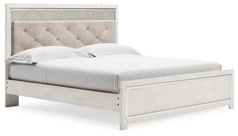Altyra White Upholstered King Panel Bed
