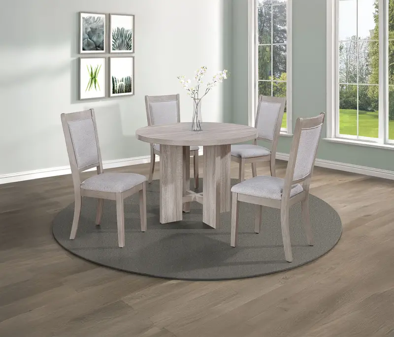 Amara 5-Piece Round Dining Set in Driftwood Finish