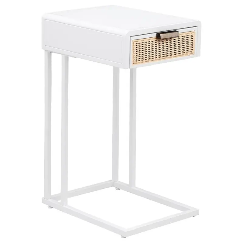 Amherst One-Drawer Radio-Weave Cane Metal Side Table