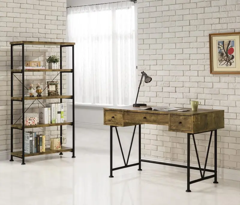 Analiese Rustic Nutmeg 2-Piece Computer Desk and Bookcase Set