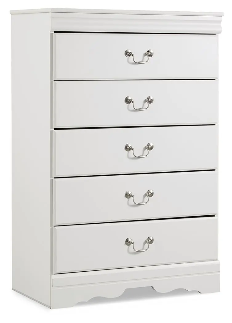 Anarasia White Five-Drawer Chest of Drawers