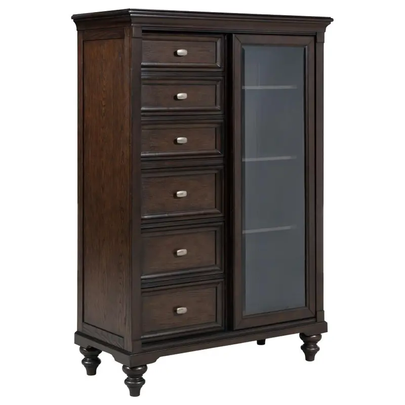 Andover Dark Oak 6-Drawer Chest with Tempered Glass Cabinet Doors