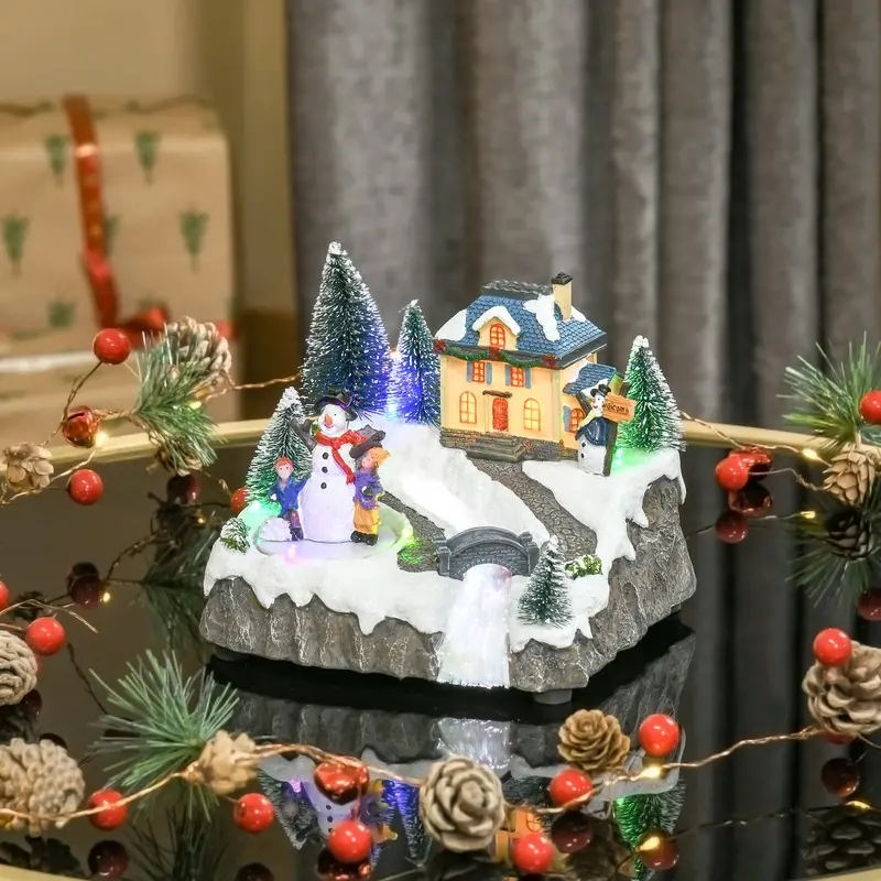 Animated Christmas Village Scene – Festive Miniature Holiday Display with Motion Effects