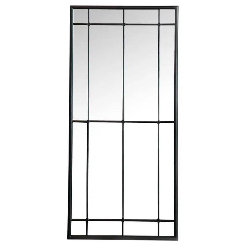Annetta Black Windowpane-Style Floor or Wall Mirror