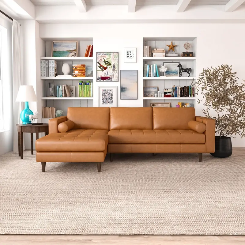 Anthony Contemporary Corner Sectional with Deep Seating, Pillowed Back, and Neutral-Tone Upholstery