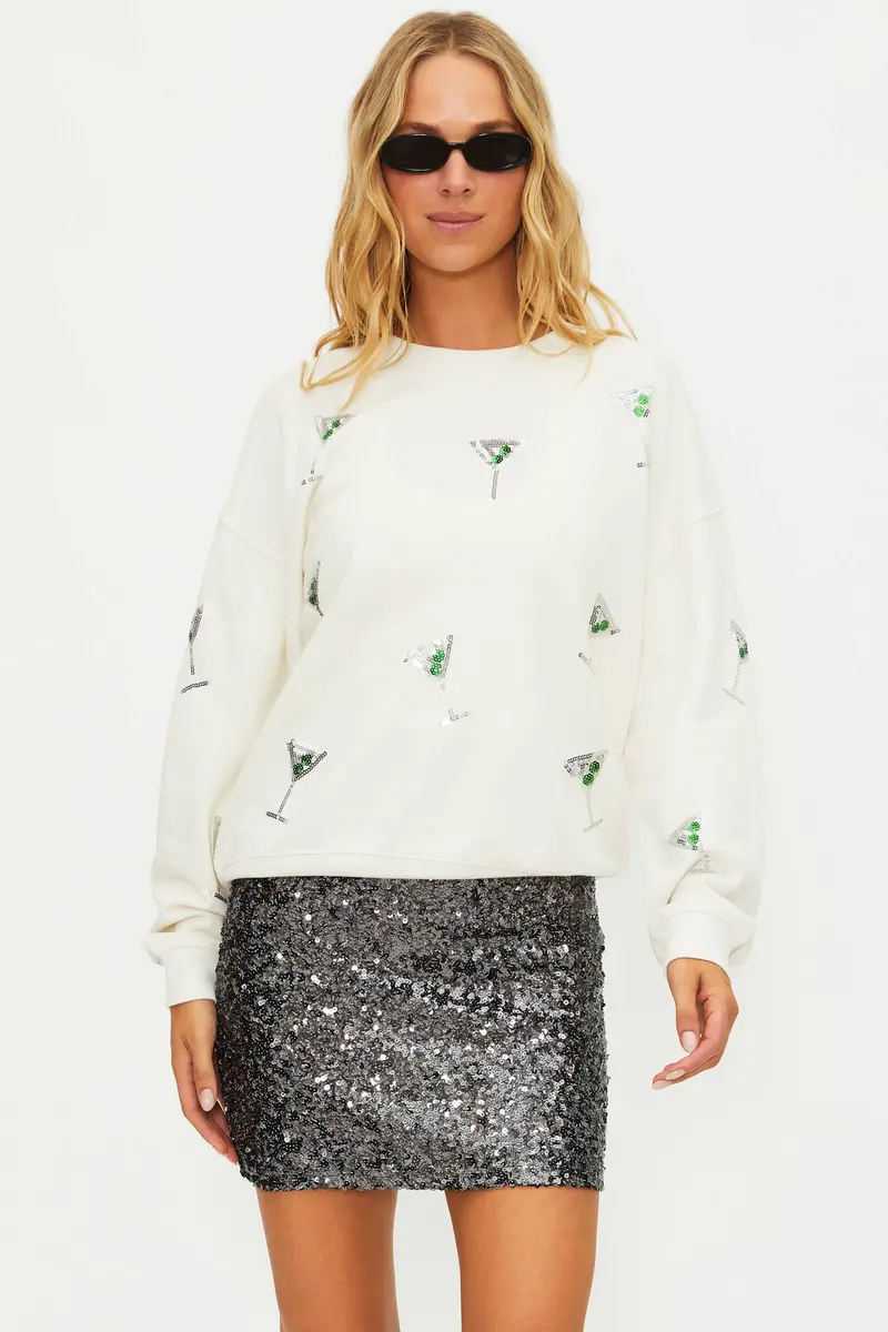 Anthropologie x Beach Riot Devyn Sequin Sweatshirt – Martinis Motif