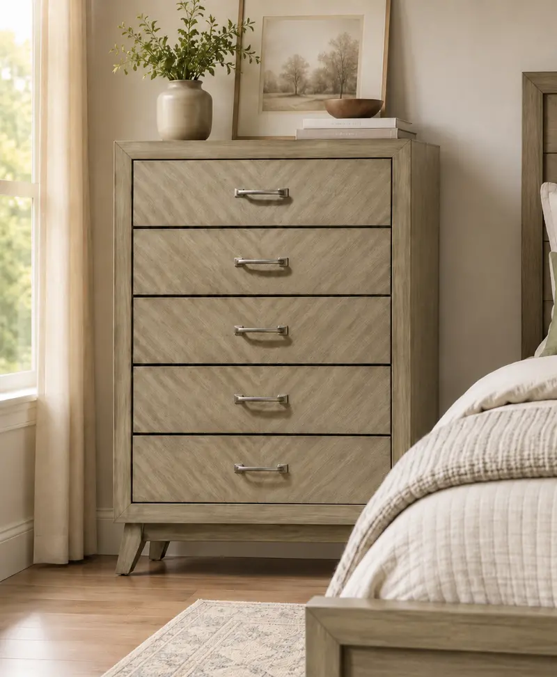 Antique Gray 5-Drawer Chest – Transitional Bedroom Storage Solution