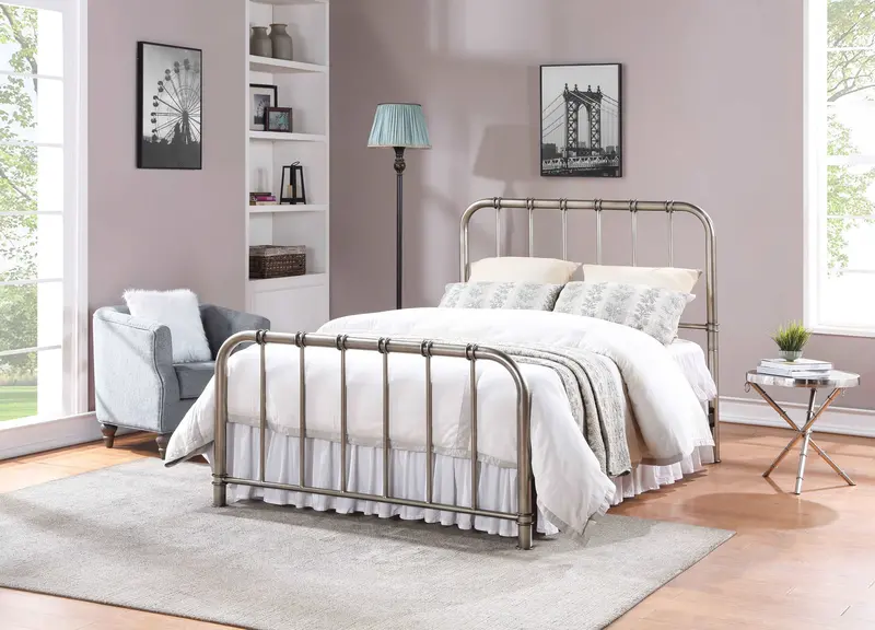 Antique Nickel Full-Size Metal Bed Frame