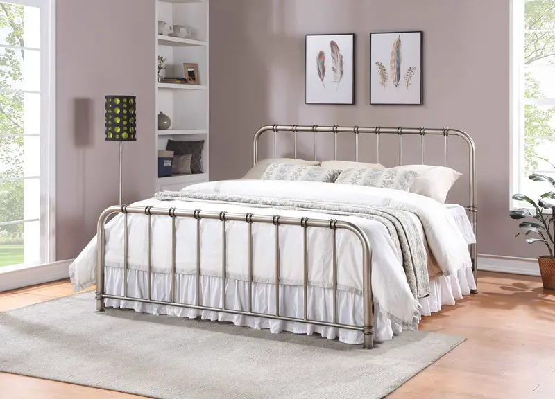 Antique Nickel King-Size Metal Bed Frame