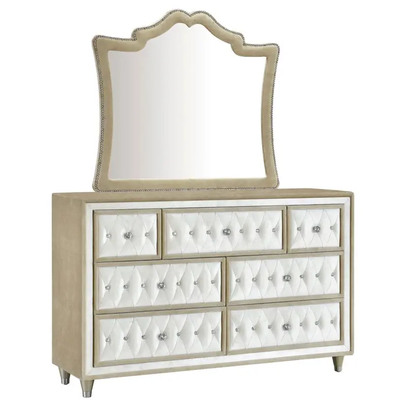 Antonella 7-Drawer Upholstered Dresser with Full-Sized Mirror