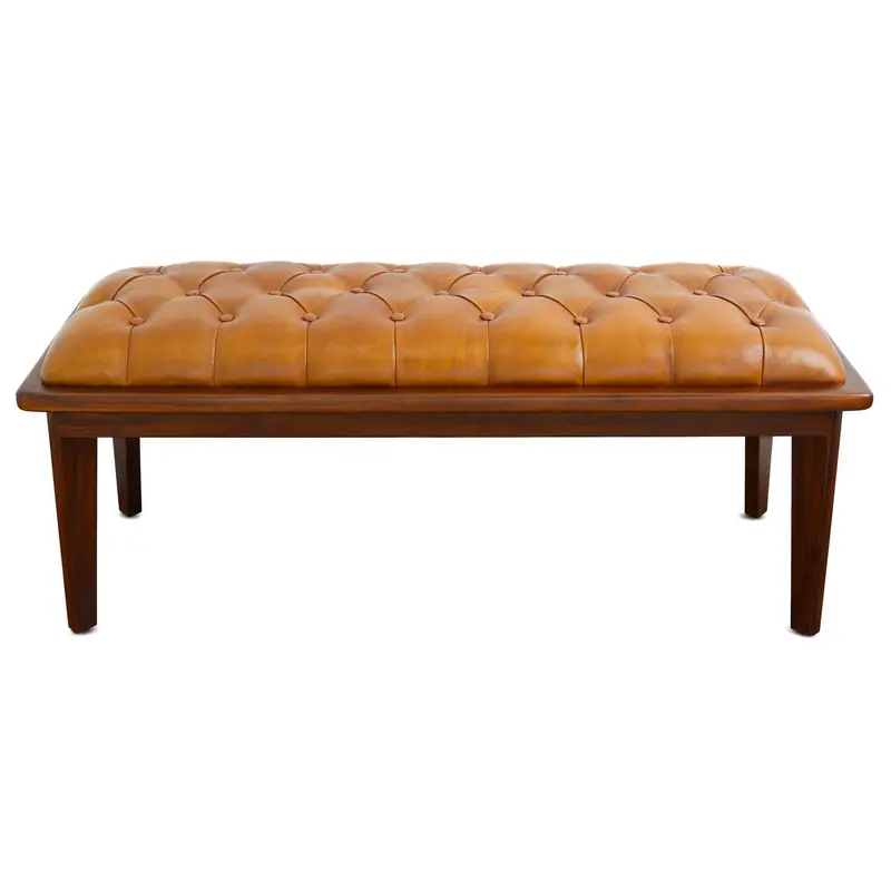Arden Button-Tufted Bench in Brown and Rustic Tan