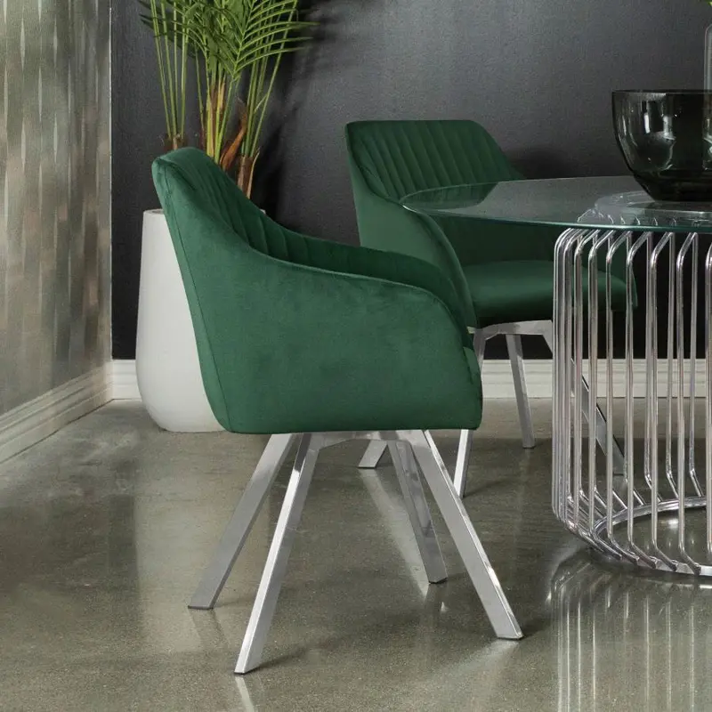 Arika Green Velvet Swivel Dining Arm Chair