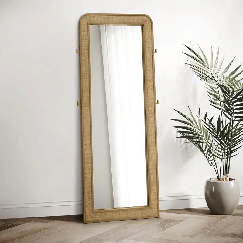 Arini Full-Length Standing Floor Mirror with Cane Weave Border