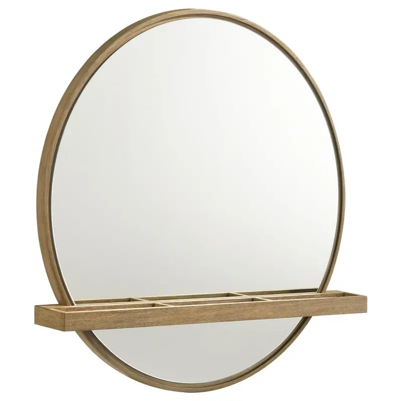 Arini Round Wall Mirror with Integrated Shelf – Vanity Accessory