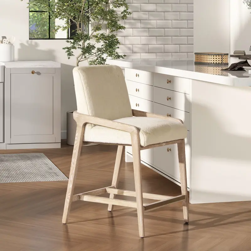 Arizona Solid Ash Counter Stool with Rope Accents – Cream White Upholstery