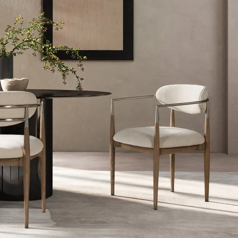 Artemis Mixed-Material Upholstered Dining Armchair – Warm White