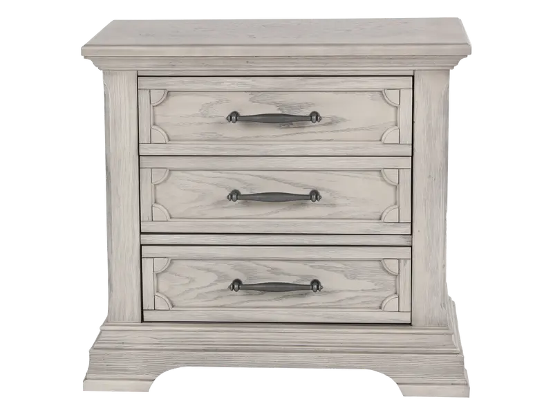 Artesian Light Gray 3-Drawer Nightstand – Molding-Detailed Bedside Unit