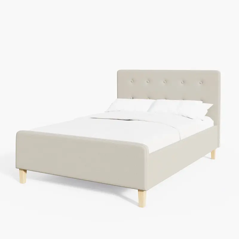 Ashbourne Double Ottoman Bed – Natural Wood and Fabric, 5′ x 7′