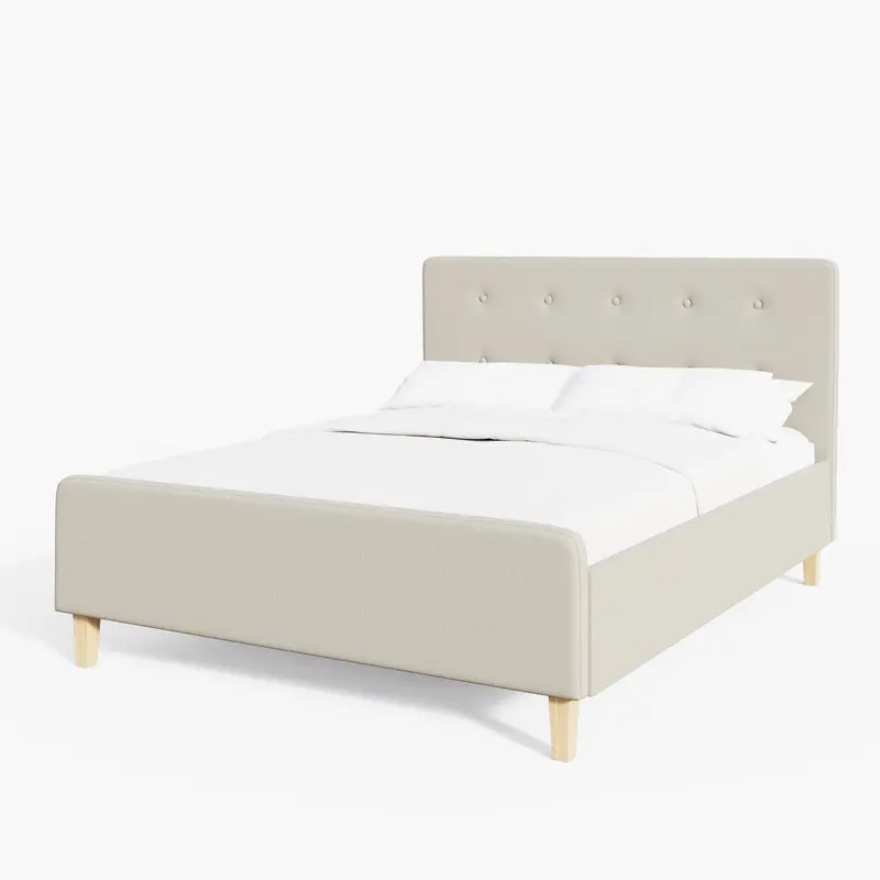 Ashbourne Natural Wood & Fabric Ottoman Bed – King Size (5′ x 7′) with Lift-Up Storage