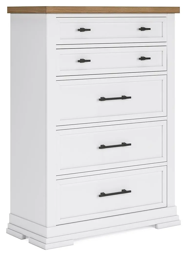Ashbryn White & Natural Five-Drawer Chest – Scandinavian-Inspired Bedroom Organizer