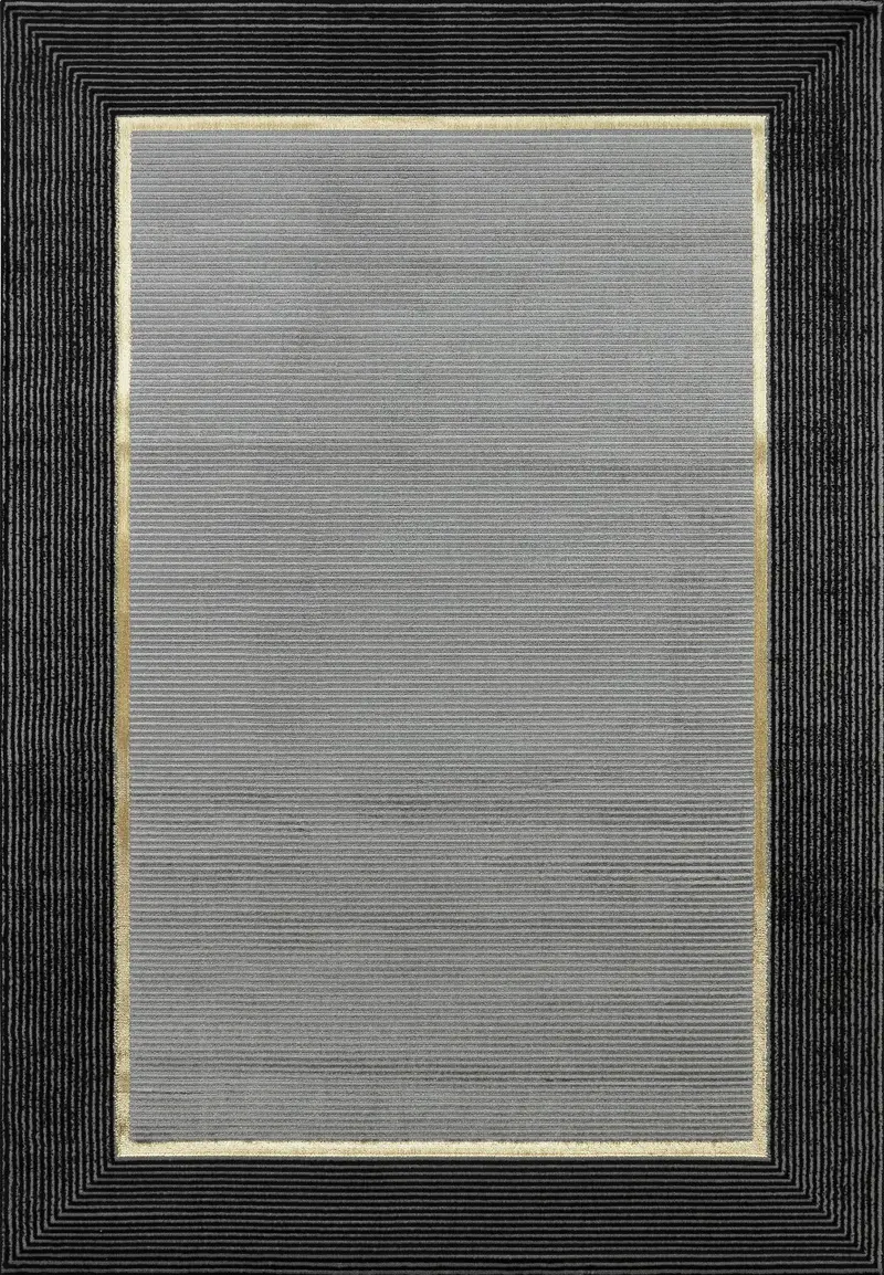 Ashen Gray Area Rug with Contrasting Black-and-Gold Border (6’6″ x 9’0″)