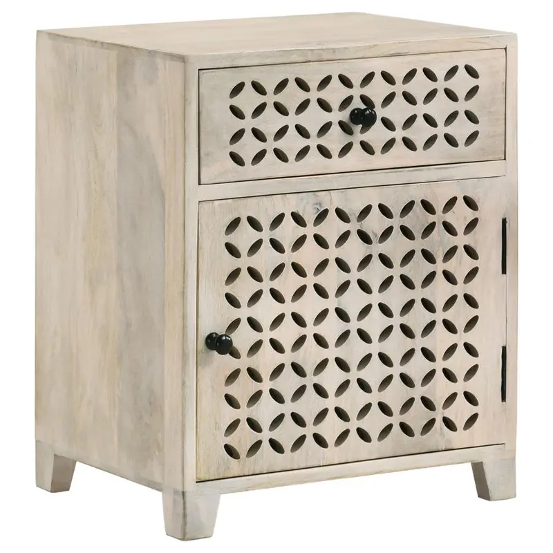 August Trellis-Embossed Storage Cabinet in Whitewashed Finish – One Drawer