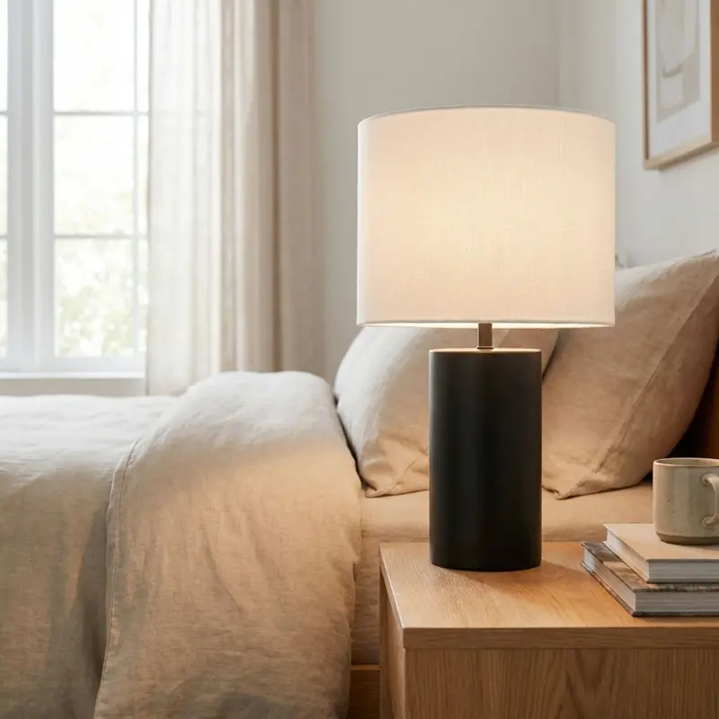 Aura Minimalist Table Lamp with On/Off Switch and Geometric Black-White Base
