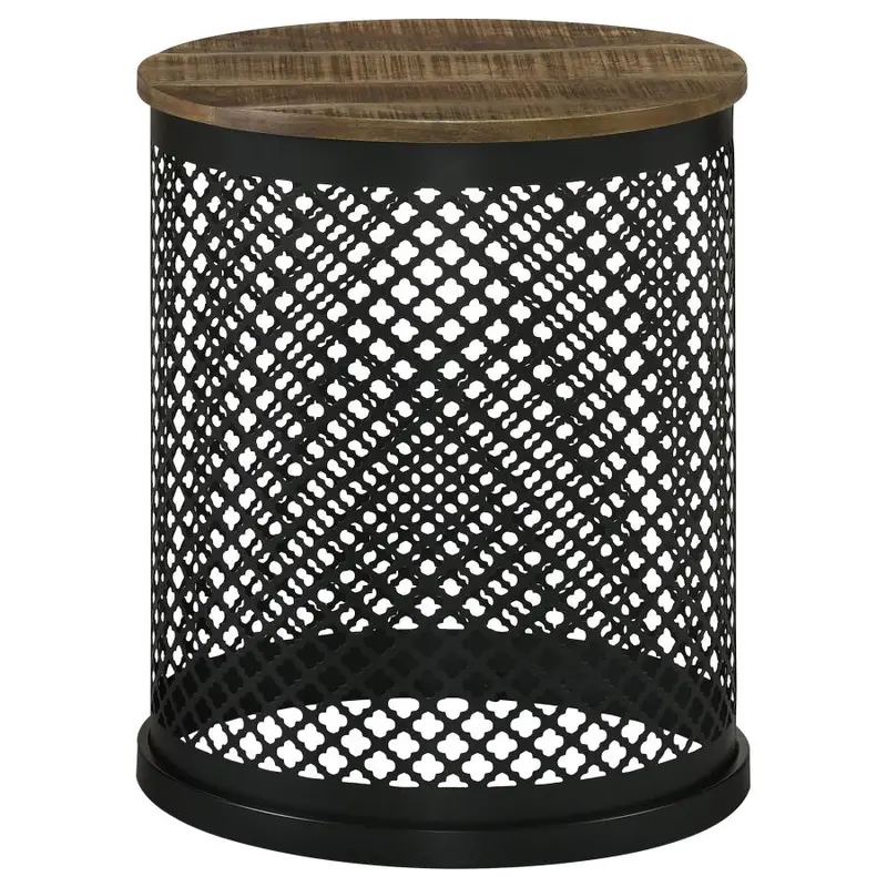Aurora Natural and Black Round Drum Base Accent Side Table