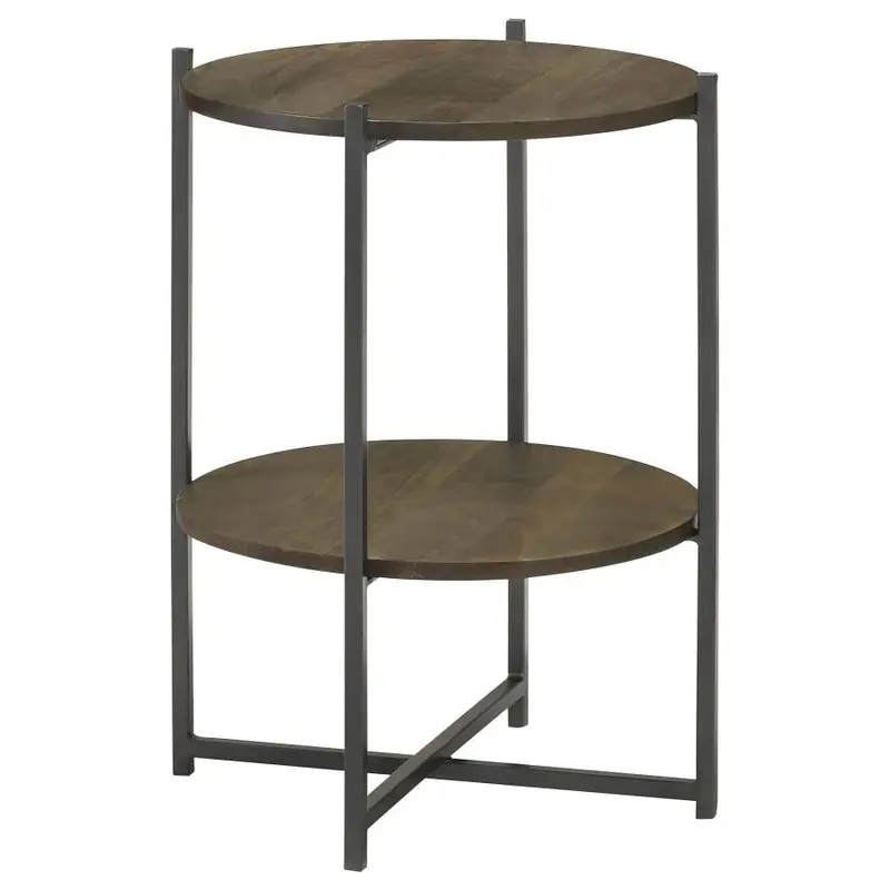 Axel Natural and Gunmetal Round Accent Table with Open Shelf