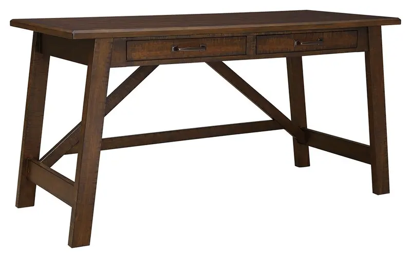 Baldridge Rustic Brown Large Leg Desk – Solid Wood Home Office Workstation