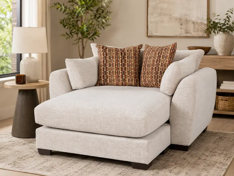 Beige Contemporary Upholstered Chaise Lounge with Track Arms